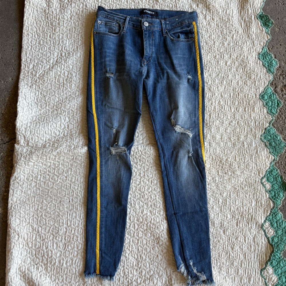 Women's Express Blue Jeans with Yellow Stripe